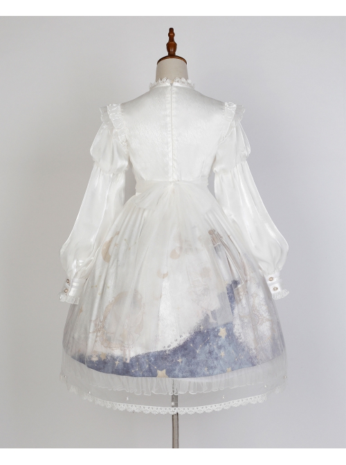 Pick The Stars Series OP Elegant Printing Classic Lolita Dreamy White Long Sleeve Dress