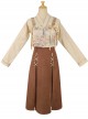 Ice Frost Series Improve Song Dynasty Hanfu Chinese Style Elements Daily Autumn Winter Beige Top Oil Painting Printing Vest Brown Skirt Three-Pieces Set