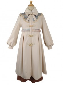 Ice Frost Series Lolita Chinese Elements Style Improve Song Dynasty Hanfu Daily Autumn Winter Beige Plush Collar Long Coat