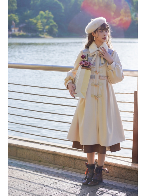 Ice Frost Series Lolita Chinese Elements Style Improve Song Dynasty Hanfu Daily Autumn Winter Beige Plush Collar Long Coat