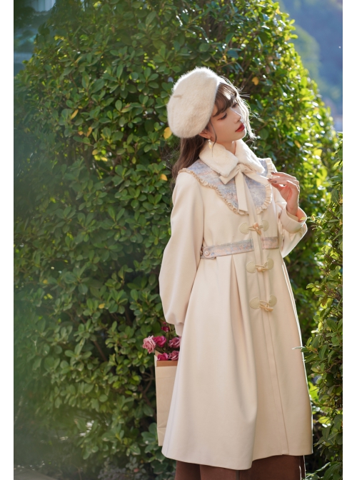 Ice Frost Series Lolita Chinese Elements Style Improve Song Dynasty Hanfu Daily Autumn Winter Beige Plush Collar Long Coat