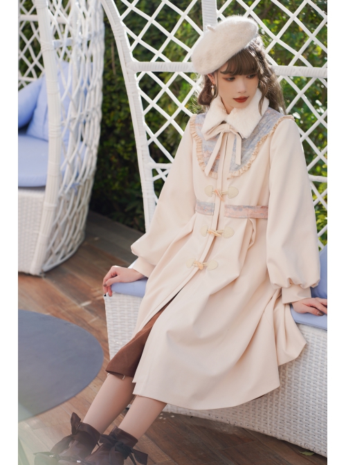 Ice Frost Series Lolita Chinese Elements Style Improve Song Dynasty Hanfu Daily Autumn Winter Beige Plush Collar Long Coat