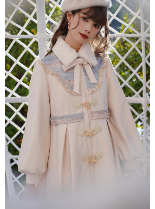 Ice Frost Series Lolita Chinese Elements Style Improve Song Dynasty Hanfu Daily Autumn Winter Beige Plush Collar Long Coat