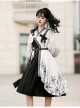 Twilight Forest Series Improve Hanfu Spider Web Printing Black White Chinese Elements Style Top Sling Dress Set