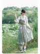 Tangerine Sweetheart Series Chinese Elements Style Improve Hanfu Tangerine Printing Green Sling Dress Beige Shirt Set