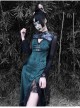 Lust Snake Series Improved Cheongsam Stand Collar Green Duckweed Jacquard Black Lace Gothic Split Dress