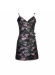 Lust Snake Series Pink Flowers Blackish Green Duckweed Jacquard Split Hem Gothic Sexy Sling Dress