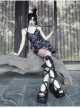 Lust Snake Series Pink Flowers Blackish Green Duckweed Jacquard Split Hem Gothic Sexy Sling Dress