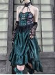 Lust Snake Series Jacquard Black Lace Halter Improve Cheongsam Gothic Sexy Blackish Green Drawstring Small A-line Hem Dress