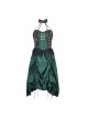 Lust Snake Series Jacquard Black Lace Halter Improve Cheongsam Gothic Sexy Blackish Green Drawstring Small A-line Hem Dress