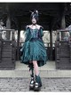 Lust Snake Series Jacquard Black Lace Halter Improve Cheongsam Gothic Sexy Blackish Green Drawstring Small A-line Hem Dress
