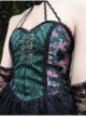 Lust Snake Series Jacquard Black Lace Halter Improve Cheongsam Gothic Sexy Blackish Green Drawstring Small A-line Hem Dress