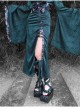 Lust Snake Series Serpentine Duckweed Jacquard Gothic Blackish Green Sexy Slim Split Hem Skirt