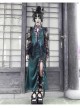 Lust Snake Series Green Serpentine Chinese Style Jacquard Gothic Improve Cheongsam Design Collar Black Lace Irregular Hem Top