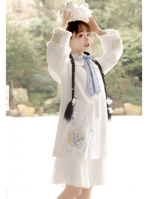 Return Date Series Autumn Winter Warm Chinese Elements Embroidery Double Faced Woolen Medium Length Cloak Coat