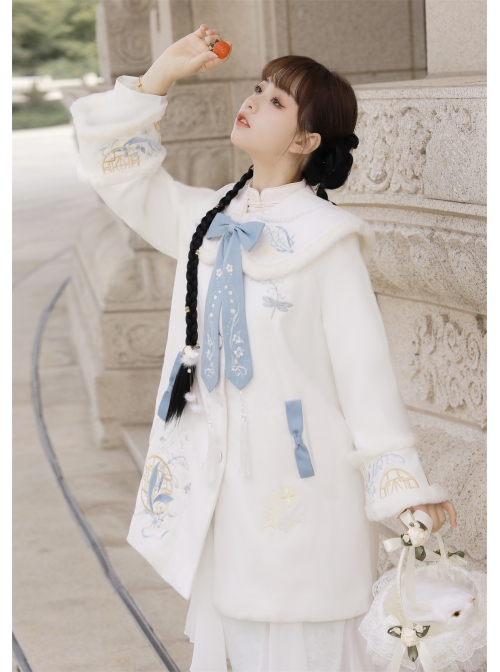 Return Date Series Autumn Winter Warm Chinese Elements Embroidery Double Faced Woolen Medium Length Cloak Coat