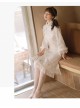 Star Moon Rabbit Series Cute Embroidery Han Element Long Sleeve Dress Autumn Winter Thicken White Improve Cheongsam