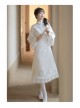 Star Moon Rabbit Series Cute Embroidery Han Element Long Sleeve Dress Autumn Winter Thicken White Improve Cheongsam
