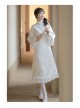 Star Moon Rabbit Series Cute Embroidery Han Element Long Sleeve Dress Autumn Winter Thicken White Improve Cheongsam