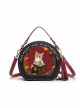 Cartoon Lolita Fringe Cat Pattern Decoration Letter Print Round Crossbody Shoulder Bag