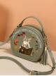 Cartoon Lolita Fringe Cat Pattern Decoration Letter Print Round Crossbody Shoulder Bag