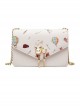 Japanese Style Lolita Graphic Print Decoration Pearl Metal Cat Shape Chain Square Bag