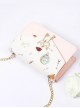 Japanese Style Lolita Graphic Print Decoration Pearl Metal Cat Shape Chain Square Bag