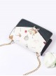 Japanese Style Lolita Graphic Print Decoration Pearl Metal Cat Shape Chain Square Bag