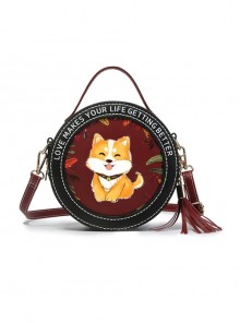 Lolita Cute Cartoon Puppy English Alphabet Print Decoration Round Tassel Bag
