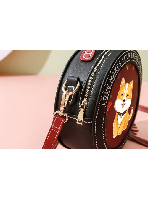 Lolita Cute Cartoon Puppy English Alphabet Print Decoration Round Tassel Bag