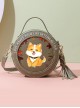 Lolita Cute Cartoon Puppy English Alphabet Print Decoration Round Tassel Bag