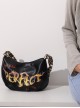 Punk Black Cool Flame Alphabet Print Design Leopard-Print Shoulder Bag