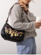 Punk Black Cool Flame Alphabet Print Design Leopard-Print Shoulder Bag