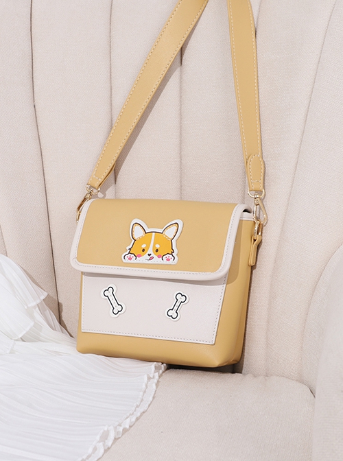 Cartoon Cute Puppy Design Leather Flap Adjustable Strap Crossbody Lolita Bag