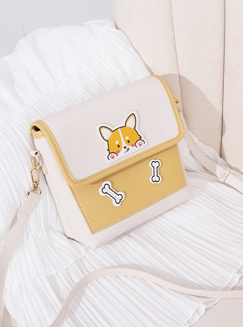 Cartoon Cute Puppy Design Leather Flap Adjustable Strap Crossbody Lolita Bag