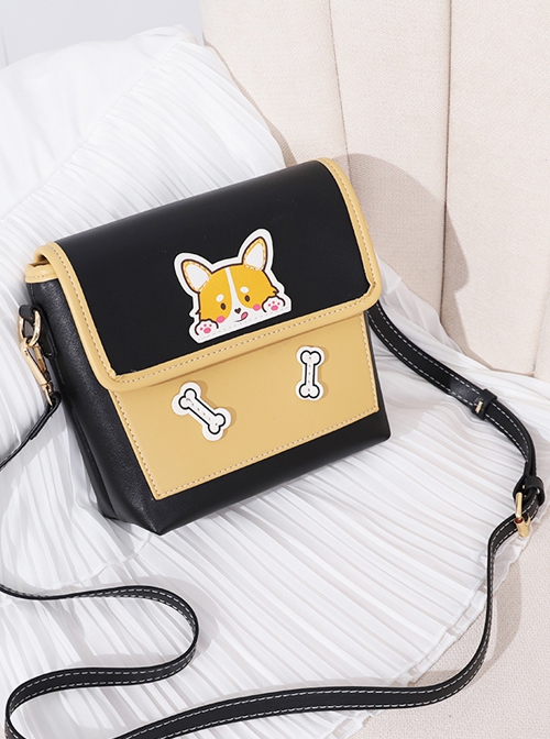 Cartoon Cute Puppy Design Leather Flap Adjustable Strap Crossbody Lolita Bag