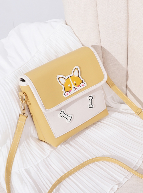 Cartoon Cute Puppy Design Leather Flap Adjustable Strap Crossbody Lolita Bag