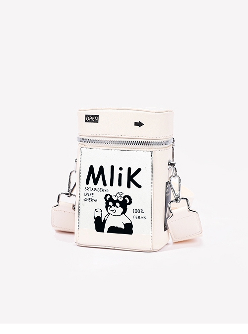 Mini Milk Carton Shape Bear Pattern Letter Decoration Lolita Women's Bag