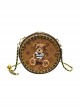 Lolita Circular Print Fluffy Bear Metal Chain Trim Crossbody Chain Bag