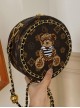 Lolita Circular Print Fluffy Bear Metal Chain Trim Crossbody Chain Bag