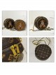 Lolita Circular Print Fluffy Bear Metal Chain Trim Crossbody Chain Bag