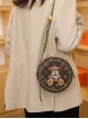 Lolita Circular Print Fluffy Bear Metal Chain Trim Crossbody Chain Bag