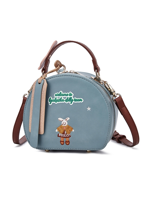 Lolita Cartoon Cute Rabbit Embroidery Pattern Decorative Letter Printing Hand Saddle Bag