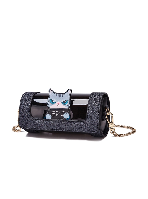 Three-Dimensional Cat Pattern Decorative Transparent Flip Design Lolita Women's Shoulder Chain Bag