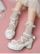 Roundhead Cross Tie Design Bow Lace Decoration Block Heel Solid Color Lolita Shoes