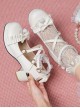 Roundhead Cross Tie Design Bow Lace Decoration Block Heel Solid Color Lolita Shoes