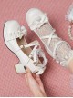 Roundhead Cross Tie Design Bow Lace Decoration Block Heel Solid Color Lolita Shoes