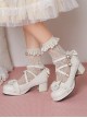 Roundhead Cross Tie Design Bow Lace Decoration Block Heel Solid Color Lolita Shoes