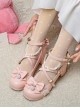 Elegant Lolita Round Toe Chunky Heel Bow Decorated Pearl String Buckle With Decorative Metal Solid Color Shoes