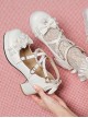 Elegant Lolita Round Toe Chunky Heel Bow Decorated Pearl String Buckle With Decorative Metal Solid Color Shoes